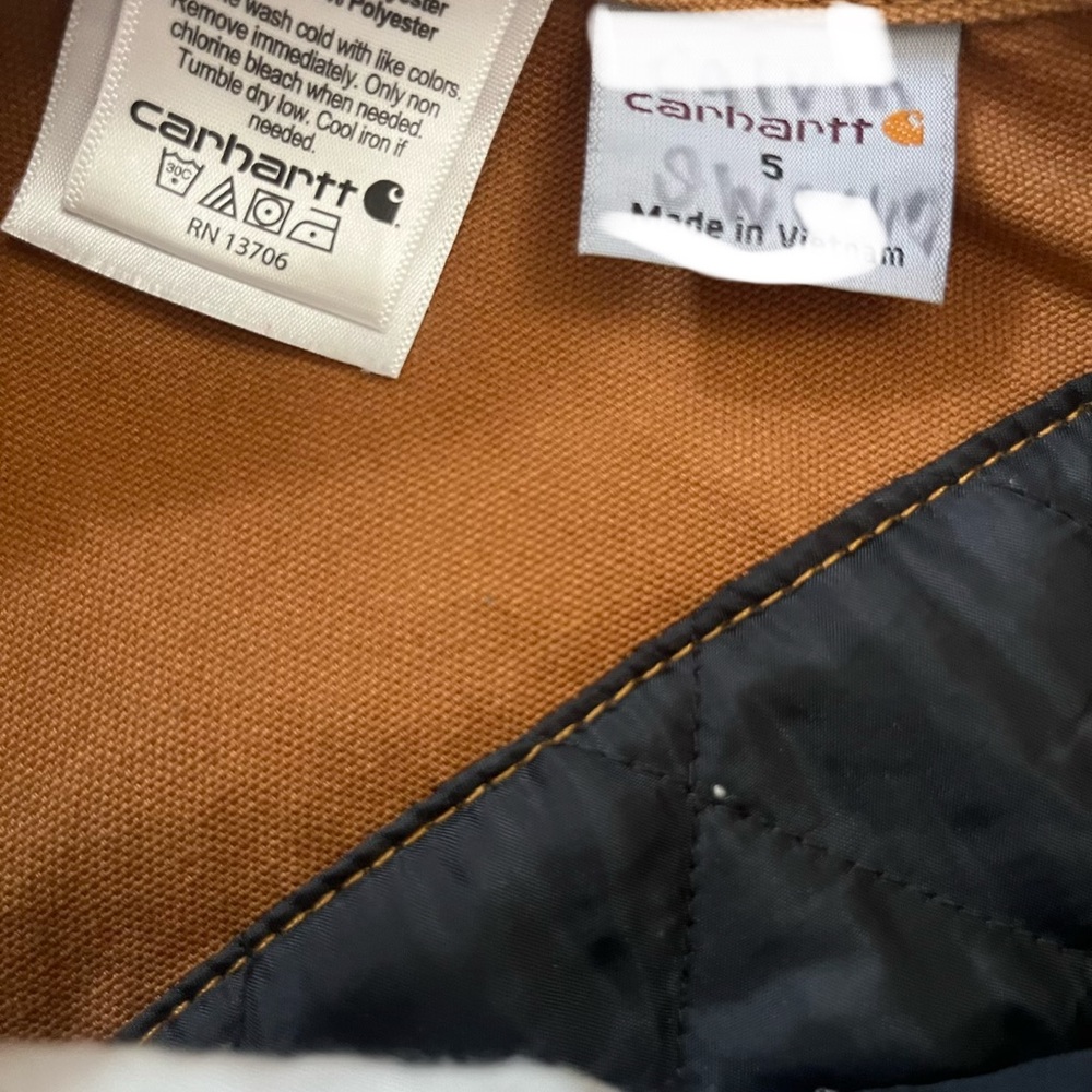 Carhartt Kids Tan/Brown Duck Bib Lined Overalls - Picture 3 of 6